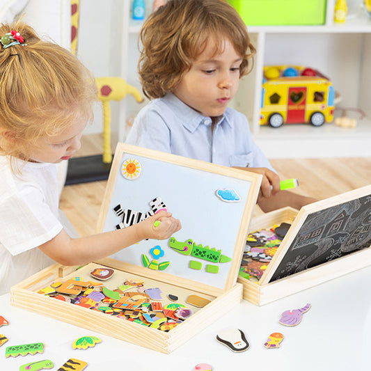 Casse-Tête Multifonctionnel, Bois Massif, Motif Animal et Dessin Magnétique, Jouer et Éducation des Enfants